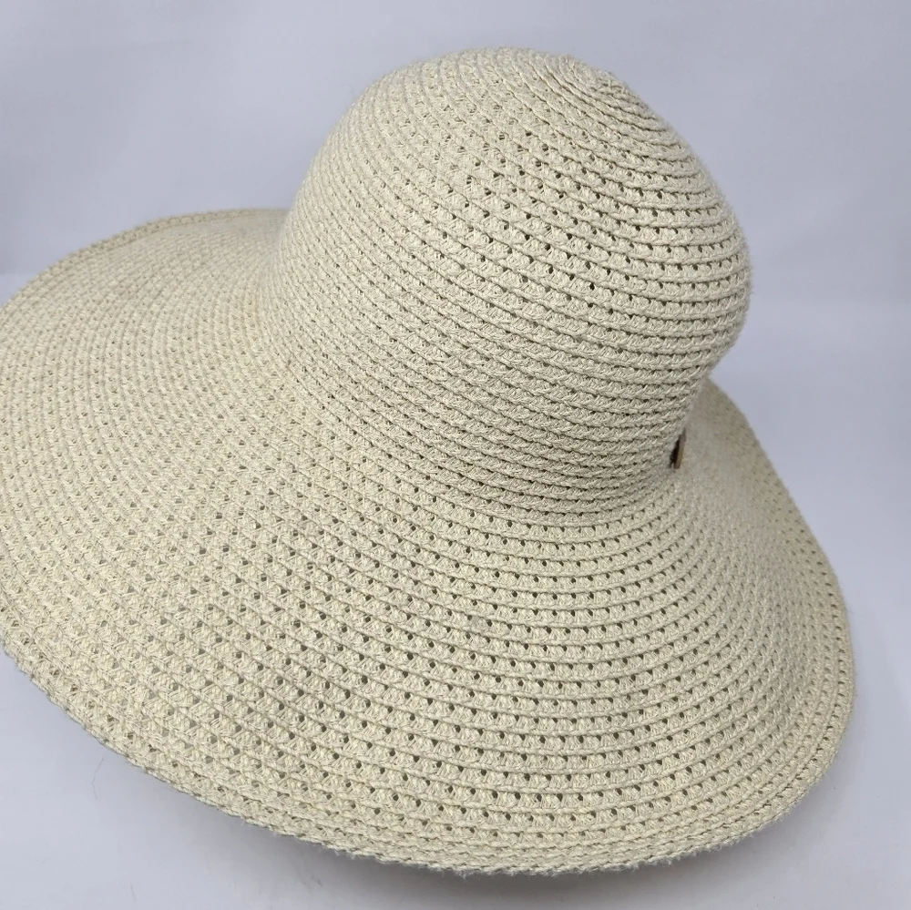LANDS' END NATURAL CREAM OVERSIZE ADJUSTABLE SUN HAT CAP WOMEN OS VACATION BEACH
